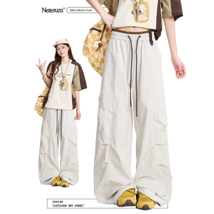 裤 子户外运动显瘦直筒裤 女新款 潮牌褶皱裤 美式 NERESUM灰色工装