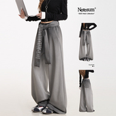 NERESUM秋冬加绒卫裤 垂感阔腿休闲裤 女美式 字母腰带跳舞运动裤