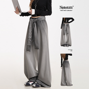 垂感阔腿休闲裤 字母腰带跳舞运动裤 女美式 NERESUM秋冬加绒卫裤