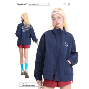 新款 外套女秋季 潮牌宽松百搭夹克 字母印花立领工装 NERESUM美式