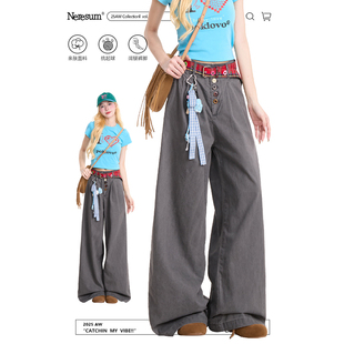 裤 vintage休闲裤 女美式 新款 潮牌宽松直筒裤 NERESUM排扣设计感工装
