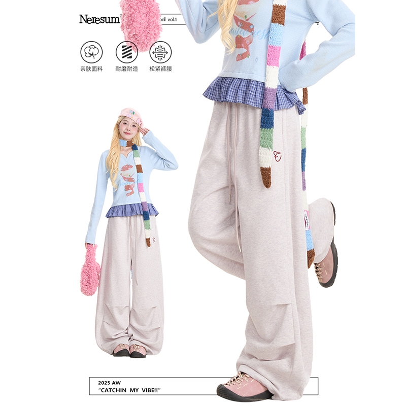 NERESUM美式褶皱宽松弯刀卫裤