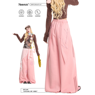 慵懒百搭休闲裤 设计感宽松直筒裤 女美式 NERESUM格子星星贴布卫裤