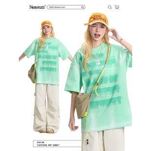 上衣 T恤女潮牌设计感街头宽松休闲半袖 NERESUM美式 字母印花短袖