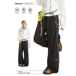 裤 NERESUM美式 户外速干宽松直筒跳舞工装 女夏季 子 高街运动伞兵裤