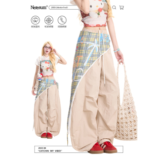 屁帘工装 垂感显瘦休闲裤 裤 新款 女复古褶皱弯刀阔腿裤 NERESUM美式