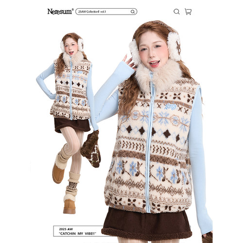 NERESUM费尔岛毛领羊羔绒马甲