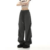 潮牌灰色工装 子爵士舞直筒运动裤 裤 速干伞兵裤 女夏季 Neresum美式