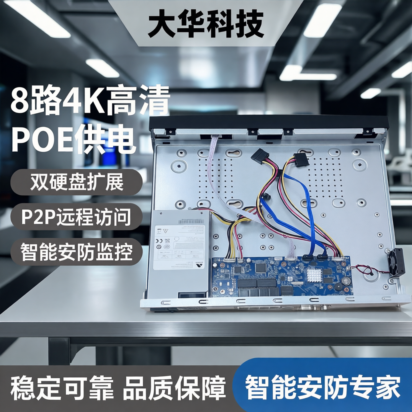大华POE供电8路2盘4K网络高清硬盘录像机DH-NVR4208-8P-M P2P远程