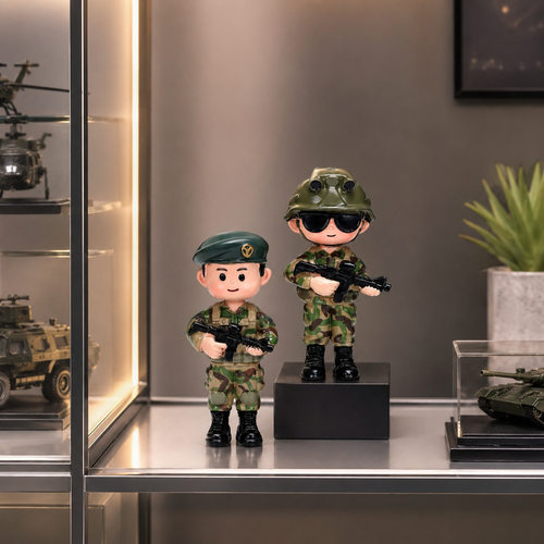 迷彩小兵摆件新款树脂公仔桌面装饰创意卡通书桌小摆件送男友礼品