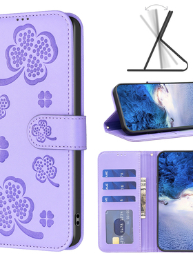 适用于三星Galaxy A14 4G 5G SM-A146P SM-A145F纯色花色防摔多卡插卡钱包支架电话手机壳电话全包皮套女