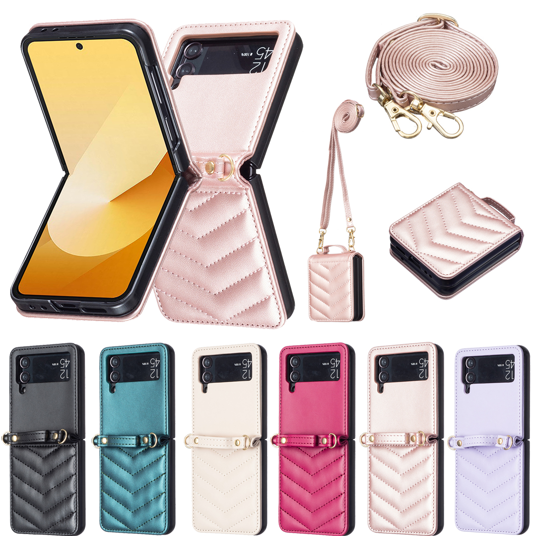 适用于 三星Z Flip3 Z Flip4 Z Flip5 Z Flip6手机壳 皮套保护套防摔斜跨挂绳电话套插卡支架