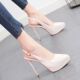 12CM超高跟女鞋 性感防水台细跟高跟鞋 2024年新款 一字扣带包头凉鞋