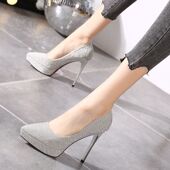 12cm超高跟鞋 尖头细跟浅口防水台礼仪走秀宴会单鞋 女2024春季 新款