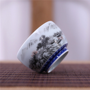 元水堂 功夫茶杯 手绘墨彩山水杯 高端主人杯 品名杯 茶具 60ML
