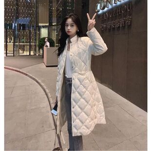2025秋冬新款轻薄棉服女中长款韩版修身时尚菱格棉袄外套女潮ins