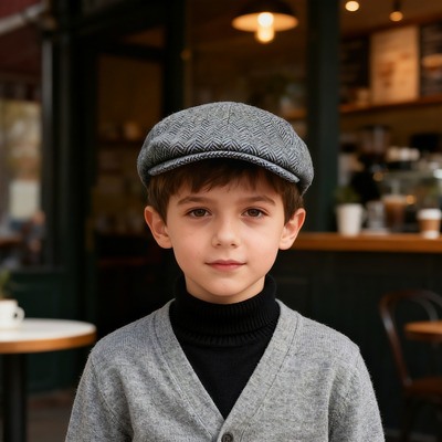 华南/icap儿童贝雷帽人字格子呢