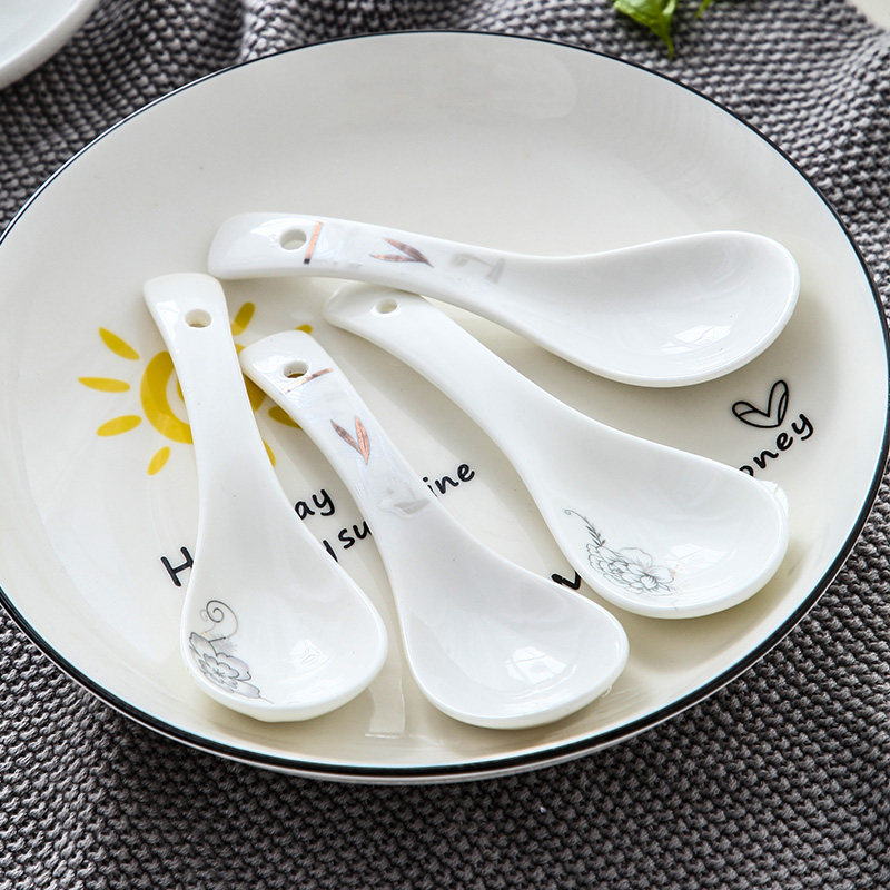 勺子瓷勺调羹小汤勺汤匙瓢羹陶瓷喝汤家用商用酒店餐厅饭店餐具白