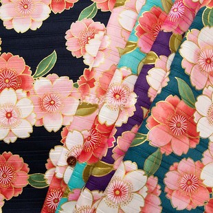 日本进口惠安女头巾烫金樱花纯棉布料服装桌布包手作DIY面料现货