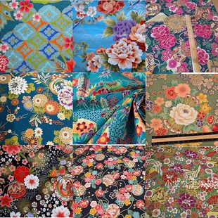 日本进口纯棉惠安女头巾和风烫金日式拼布鞠球风鼓牡丹富士山面料