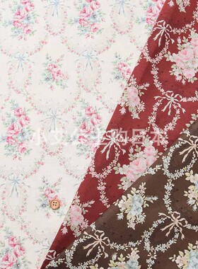 日本进口纯棉YUWA田园连衣裙衬衫手工拼布艺娃衣花边花环服装面料