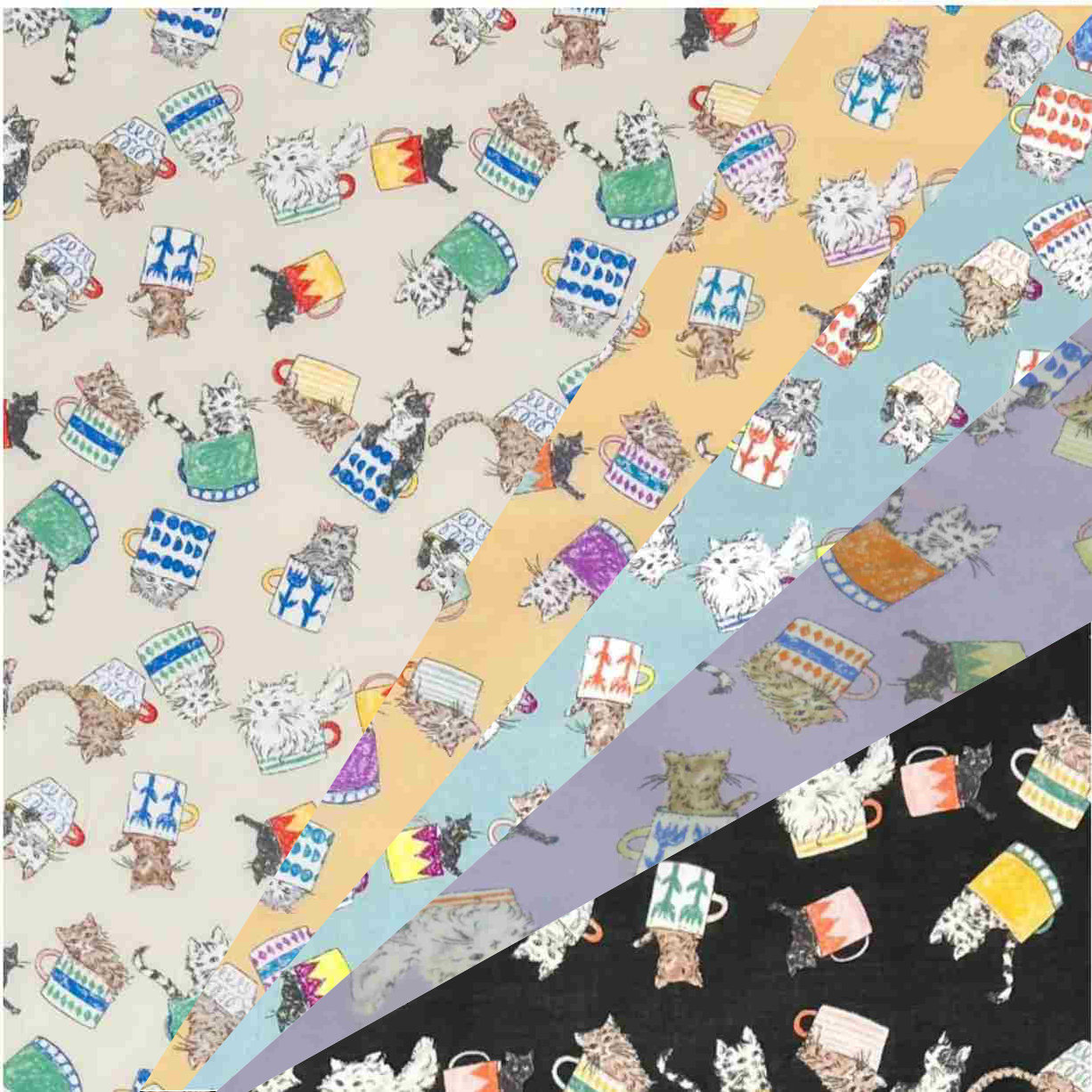 50cm日本进口纯棉60支猫杯子连衣裙衬衫手工欧风布艺手作服装面料