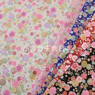 日本进口纯棉和风烫金手鞠球樱花惠安女头巾连衣裙衬衫服装面料