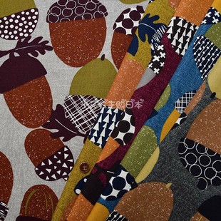 日本进口纯棉印花北欧风橡子柄服装桌布手提袋包手作DIY面料现货