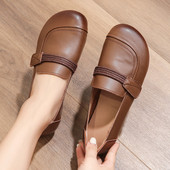 平底平跟防滑中老年皮鞋 秋季 舒适复古手工单鞋 软底女鞋 真皮妈妈鞋