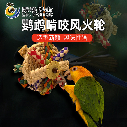 鹦鹉啃咬玩具棕榈叶串鸟解压解闷