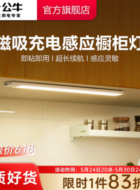 公牛杨幂同款橱柜灯带led充电人体感应灯条无线自粘厨房衣柜灯