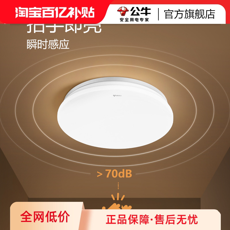 公牛阳台声控感应吸顶灯圆形现代简约led餐厅走廊玄关厨房灯