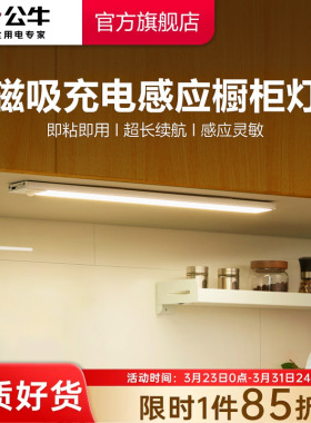 公牛橱柜灯带led酒柜灯充电人体感应灯条无线自粘厨房鞋柜衣柜灯