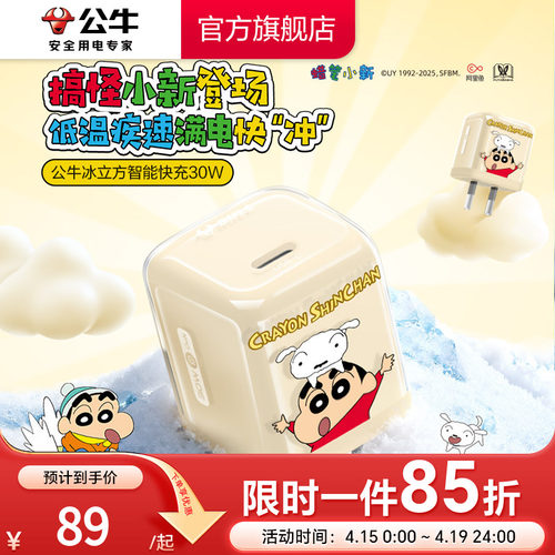 【苹果17首选】公牛蜡笔小新IP联名冰立方充电头适用苹果充电器线iPhone17P快充头16手机typec数据线正品30W