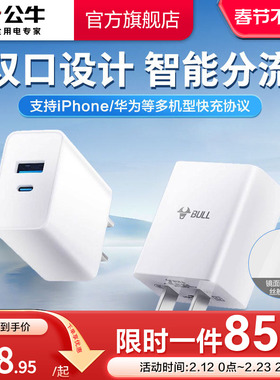 【3C认证】公牛20w双口充电器头适用于苹果17手机typec多口充电头pd快充16promax插头苹果15数据线套装安卓