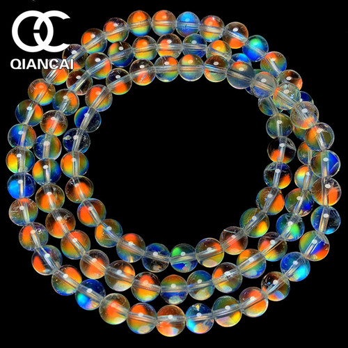 马岛料幻彩月光石玻璃体手链收藏级冰种月亮石彩虹光多圈三圈手串