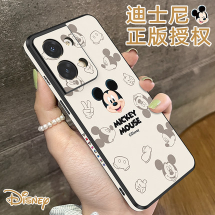 迪士尼正版适用于opporeno9手机壳reno8pro新款女防摔reno7保护套+小羊皮网红全包6por米奇情侣十皮质高级感5