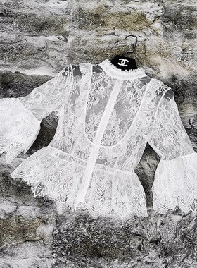 睫毛蕾丝上衣女夏季七分袖2020新款韩版浪漫镂空设计感打底小衫