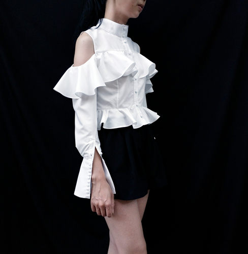 0站显高瘦淑女露肩可定长袖衬衫