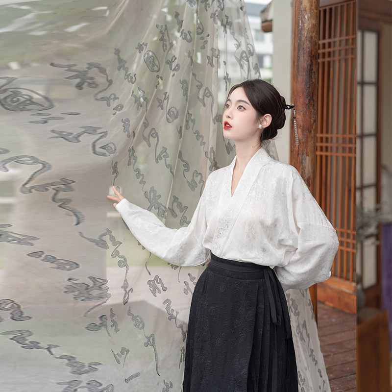SHIRT HORSE FACE SKIRT V-NECK NEW CHINESE SHIRT IMPROVED HANFU CHINESE STYLE HAN ELEMENTS COLLARED AIRCRAFT SLEEVE TOP