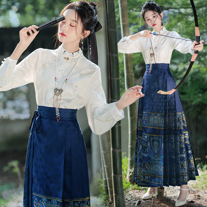 TOPS HORSE-FACED SKIRTS SPRING AND AUTUMN MODIFIED HANFU SHIRTS LONG-SLEEVED NEW CHINESE NATIONAL STYLE WOMENS PLACKET STAND-UP COLLAR SHIRTS