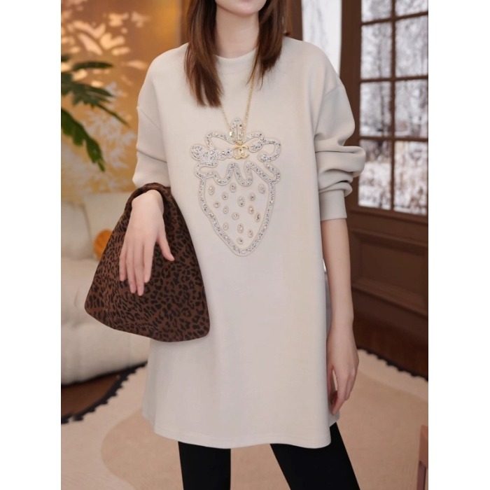 中长款草莓烫钻德绒卫衣打底衫女秋冬2025年大码胖MM宽松长袖上衣,女装/女士精品,卫衣/绒衫,淘宝优惠券,粉丝福利购,淘宝优惠卷