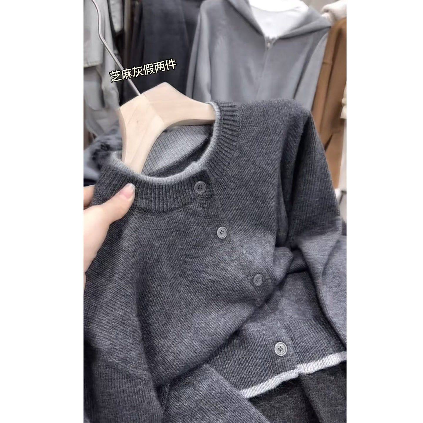 格雷系假两件毛衣针织开衫女秋冬新款大码胖mm巨好看宽松显瘦上衣,女装/女士精品,毛针织衫,淘宝优惠券,粉丝福利购,淘宝优惠卷