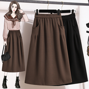 大码2025春季新款松紧腰a字伞裙黑色半身裙胖mm高腰显瘦日单长裙