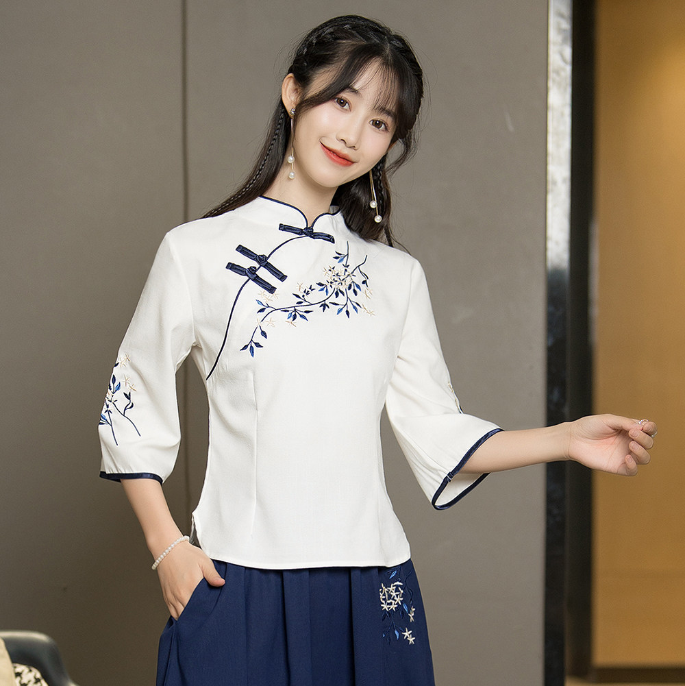 REPUBLIC OF CHINA STYLE TANG SUIT HANFU CHINESE TOP CHEONGSAM TEA ARTIST CLOTHING FEMALE SUIT EAR PICKER CHINESE STYLE OVERALLS