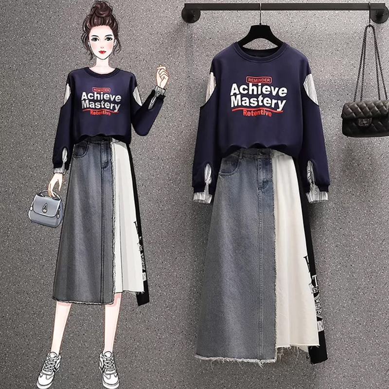 大码女装2025年早春装新款洋气胖妹妹显瘦减龄时尚卫衣两件套装裙