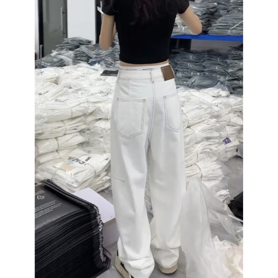 窄版阔腿牛仔裤女秋季新款小个子香蕉裤胖mm拖地老爹裤大码弯刀裤