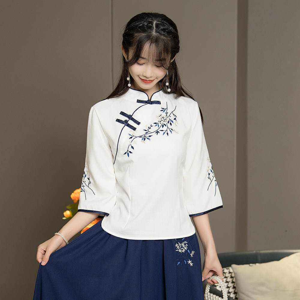 REPUBLIC OF CHINA STYLE TANG SUIT HANFU CHINESE TOP CHEONGSAM TEA ARTIST CLOTHING FEMALE SUIT EAR PICKER CHINESE STYLE OVERALLS