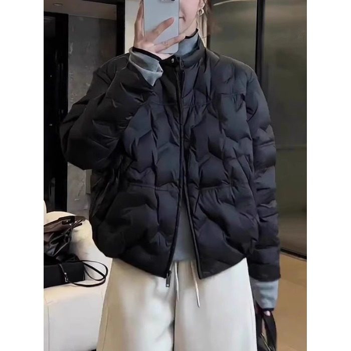 黑色轻薄保暖立领棉服女秋冬大码胖mm显瘦百搭高级感短款棉衣外套