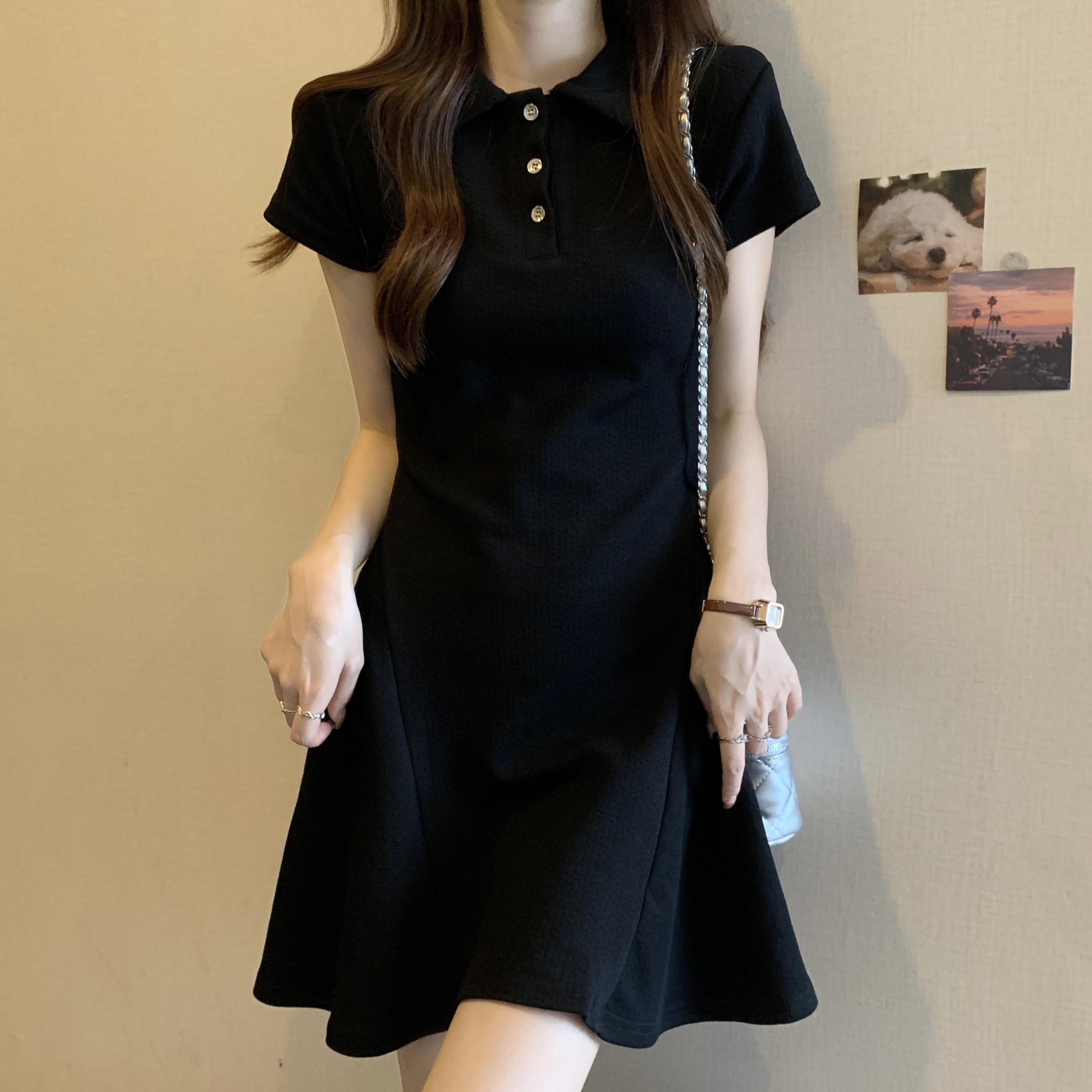 轻奢高级感polo连衣裙女夏大码胖mm收腰显瘦正肩小个子a字t恤短裙